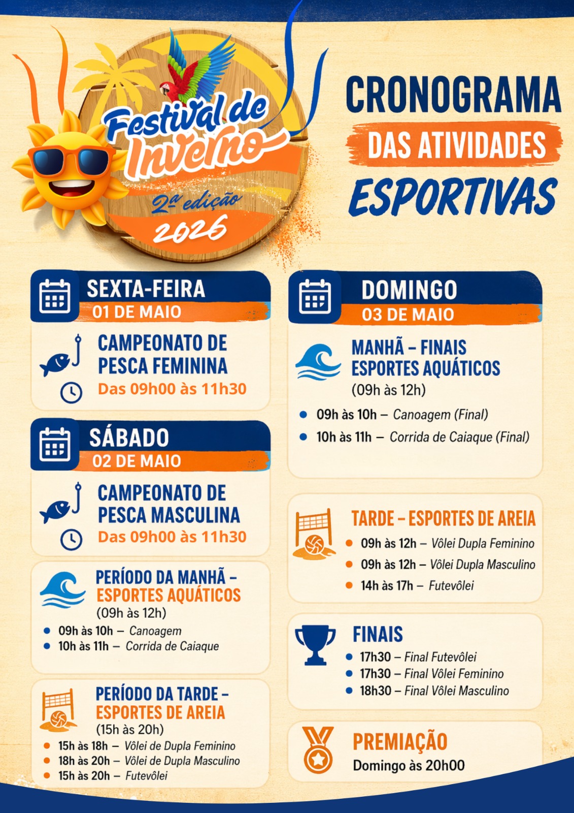Cronograma das Atividades Esportivas